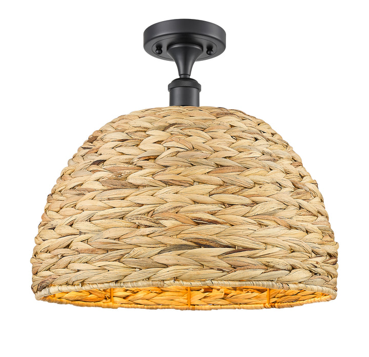 Innovations Lighting Woven Rattan 16" Semi-Flush Mount Ceiling Semi Flush Mounts Innovations Lighting Matte Black  