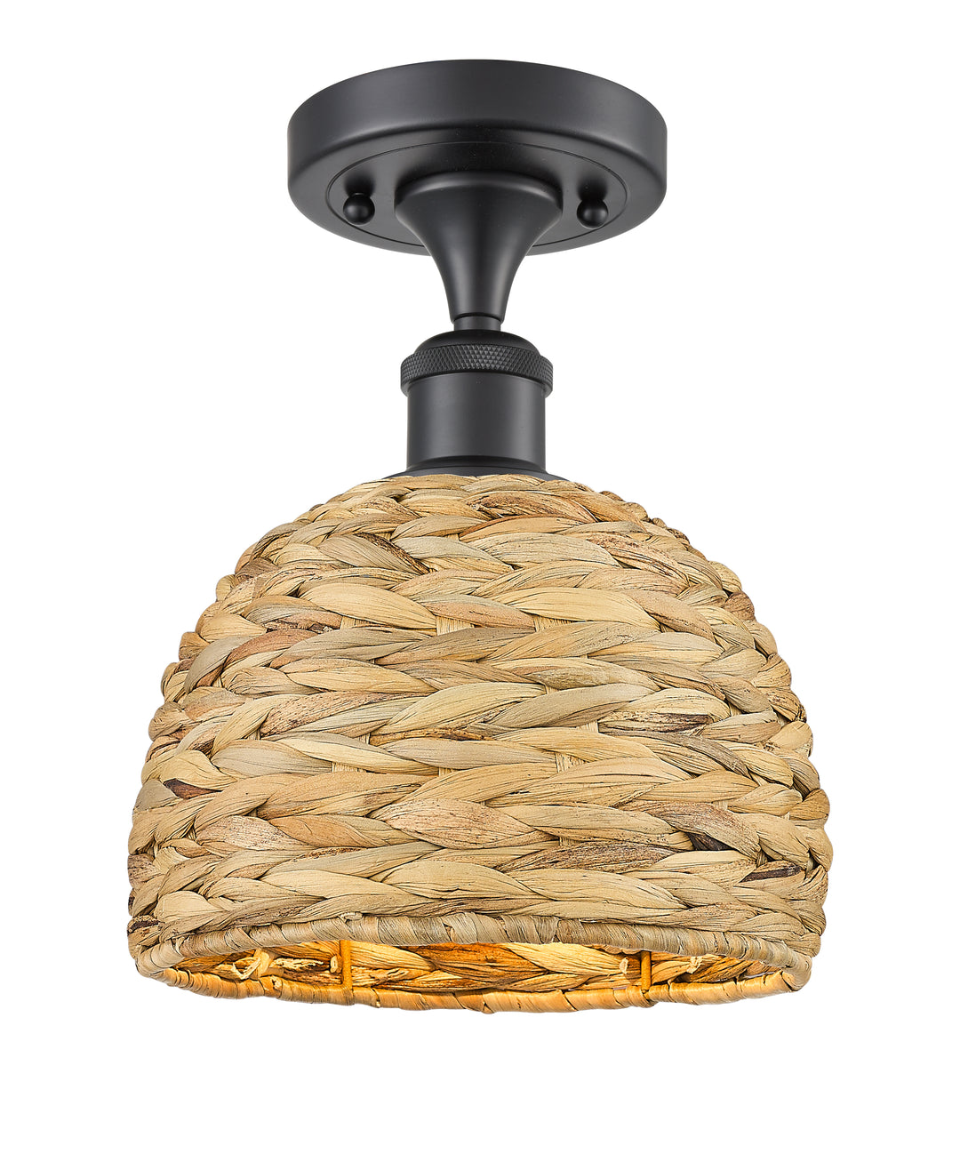 Innovations Lighting Woven Rattan 8" Semi-Flush Mount Ceiling Semi Flush Mounts Innovations Lighting Matte Black  