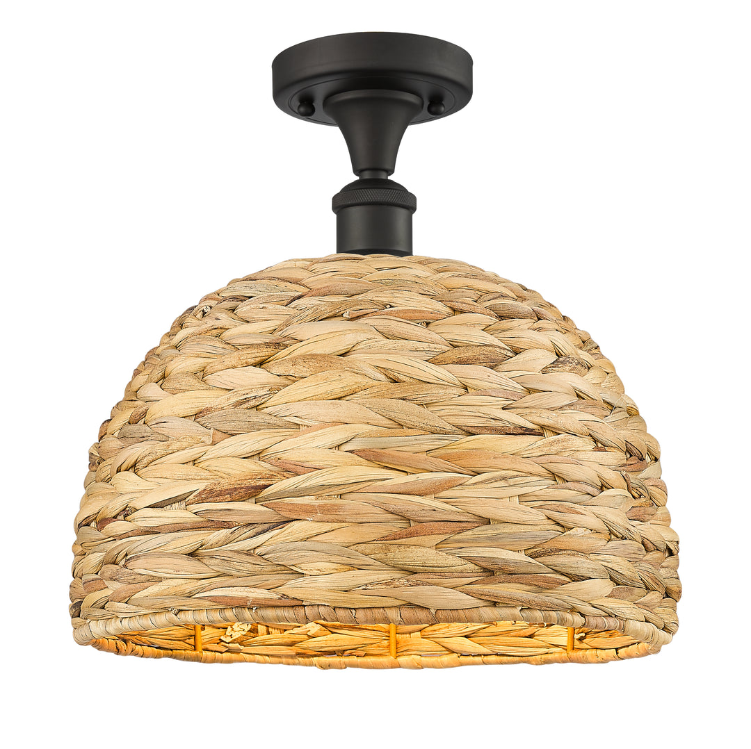 Innovations Lighting Woven Rattan 12" Semi-Flush Mount Ceiling Semi Flush Mounts Innovations Lighting Oil Rubbed Bronze  