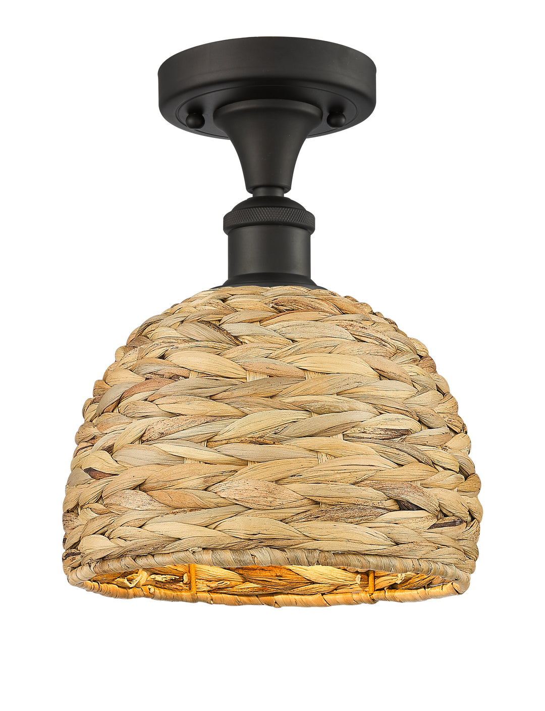 Innovations Lighting Woven Rattan 8" Semi-Flush Mount Ceiling Semi Flush Mounts Innovations Lighting Oil Rubbed Bronze  