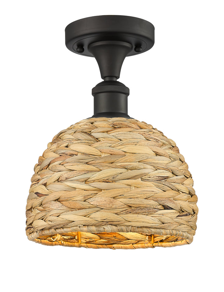 Innovations Lighting Woven Rattan 8" Semi-Flush Mount Ceiling Semi Flush Mounts Innovations Lighting Oil Rubbed Bronze  