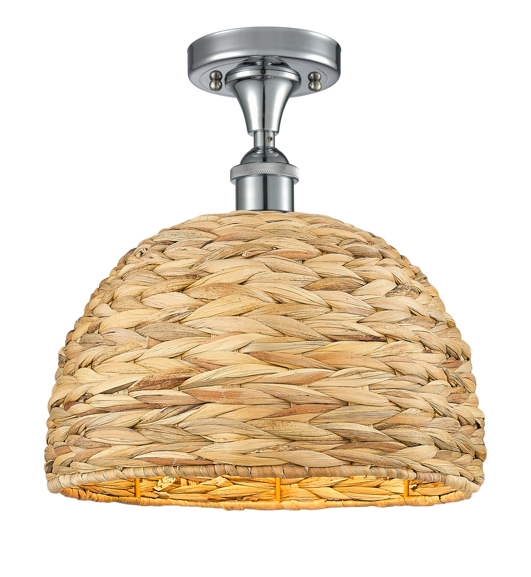 Innovations Lighting Woven Rattan 12" Semi-Flush Mount Ceiling Semi Flush Mounts Innovations Lighting Polished Chrome  