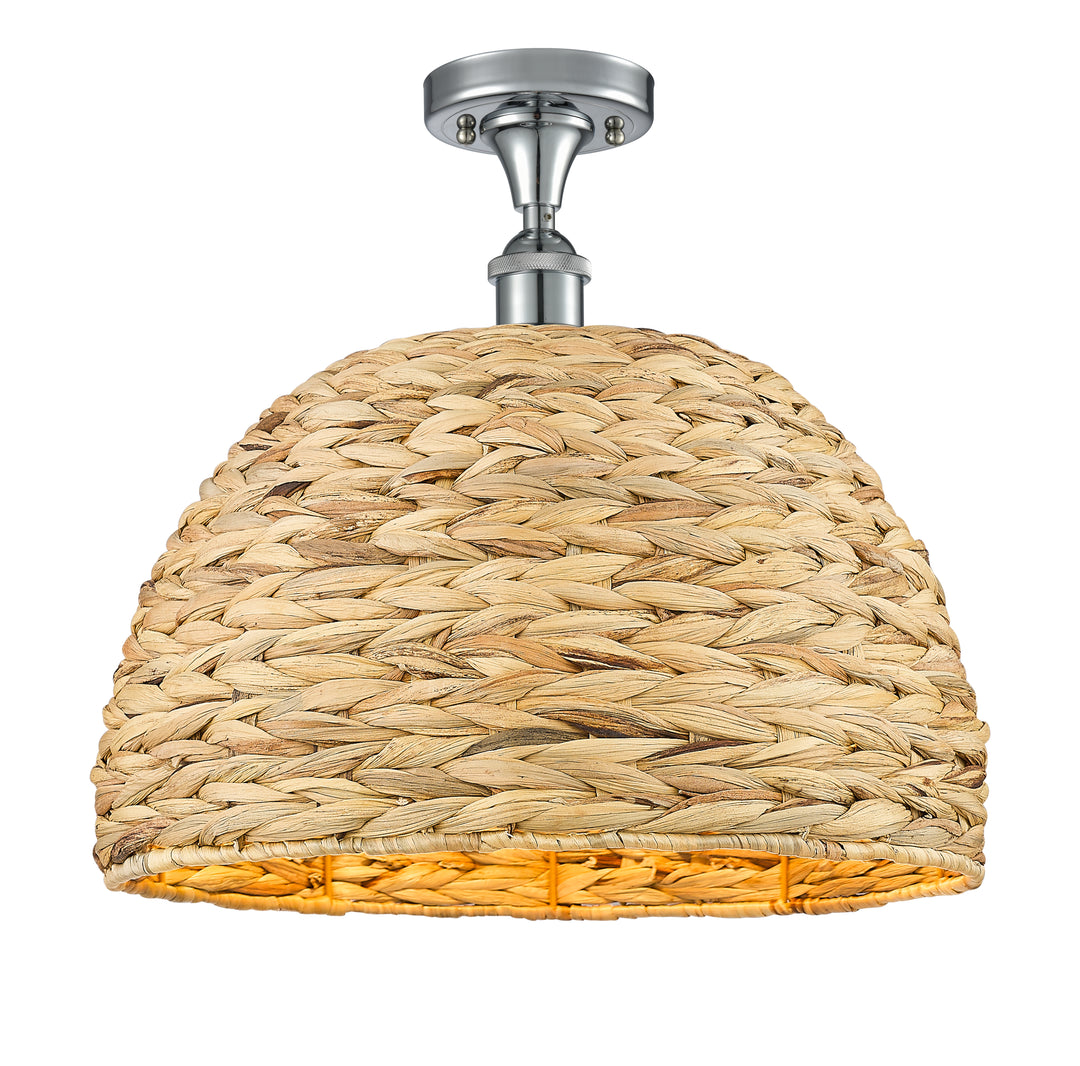 Innovations Lighting Woven Rattan 16" Semi-Flush Mount Ceiling Semi Flush Mounts Innovations Lighting Polished Chrome  