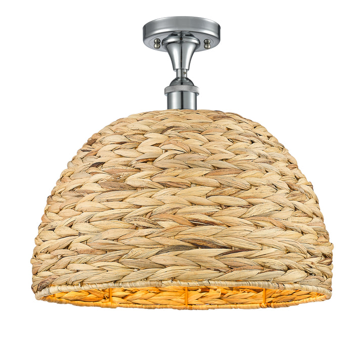 Innovations Lighting Woven Rattan 16" Semi-Flush Mount Ceiling Semi Flush Mounts Innovations Lighting Polished Chrome  