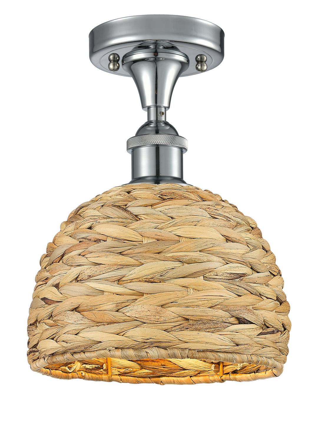 Innovations Lighting Woven Rattan 8" Semi-Flush Mount Ceiling Semi Flush Mounts Innovations Lighting Polished Chrome  