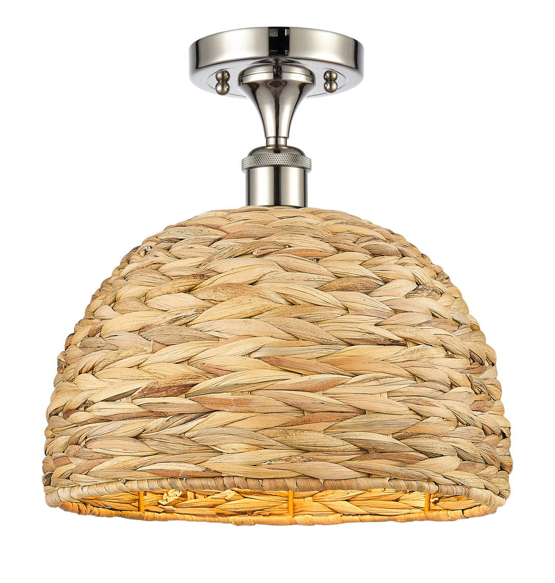 Innovations Lighting Woven Rattan 12" Semi-Flush Mount Ceiling Semi Flush Mounts Innovations Lighting Polished Nickel  