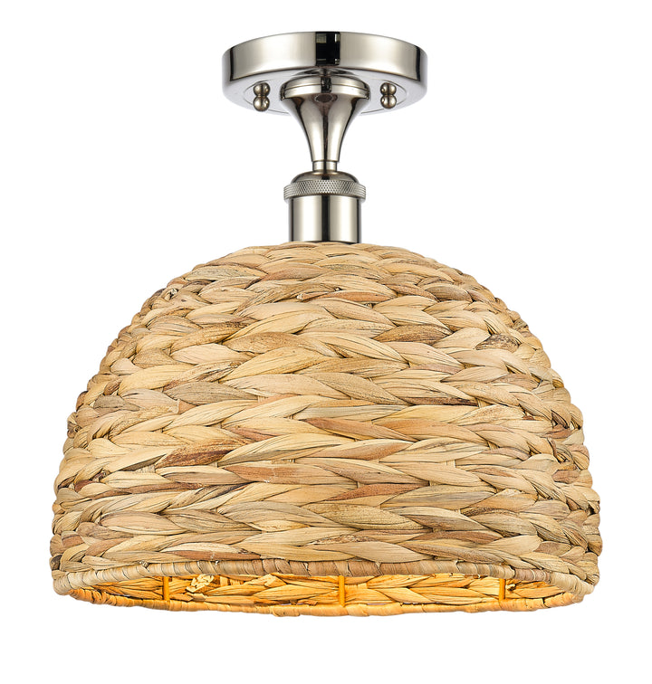 Innovations Lighting Woven Rattan 12" Semi-Flush Mount Ceiling Semi Flush Mounts Innovations Lighting Polished Nickel  