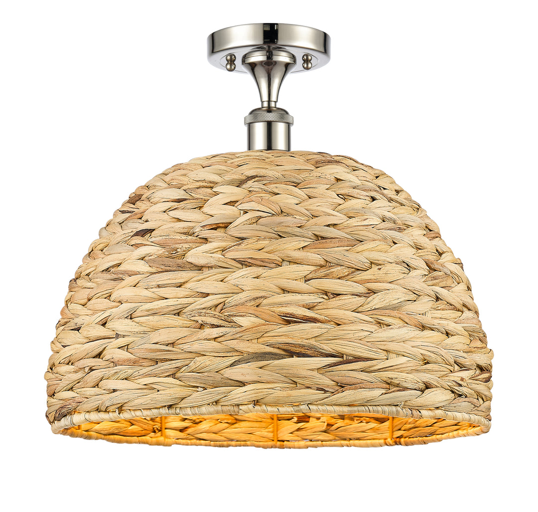 Innovations Lighting Woven Rattan 16" Semi-Flush Mount Ceiling Semi Flush Mounts Innovations Lighting Polished Nickel  