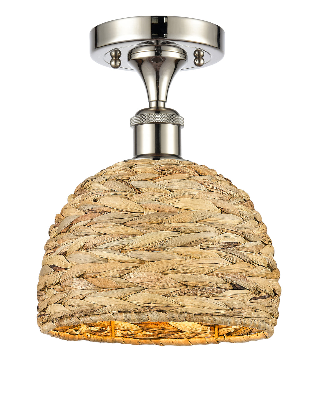 Innovations Lighting Woven Rattan 8" Semi-Flush Mount Ceiling Semi Flush Mounts Innovations Lighting Polished Nickel  