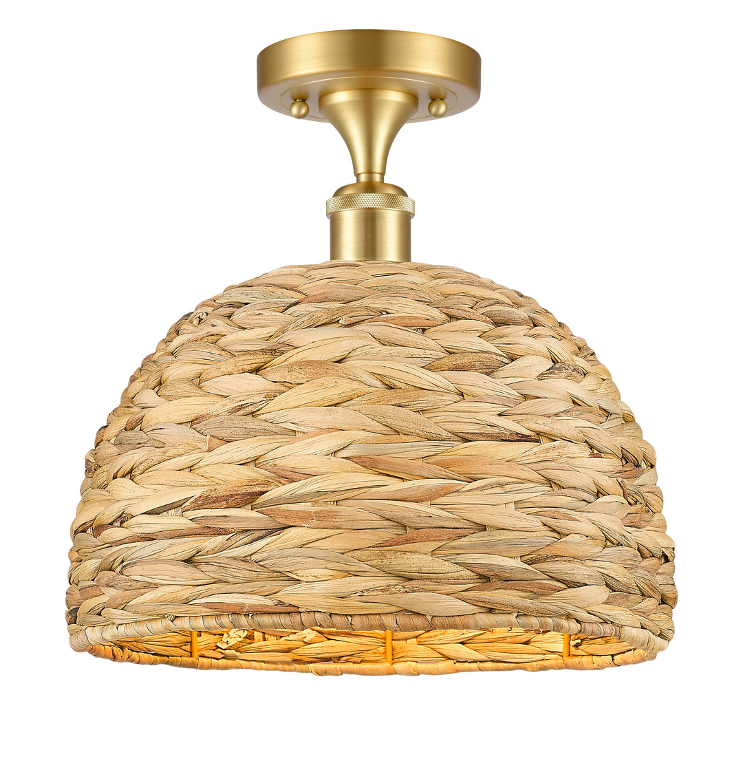 Innovations Lighting Woven Rattan 12" Semi-Flush Mount Ceiling Semi Flush Mounts Innovations Lighting Satin Gold  