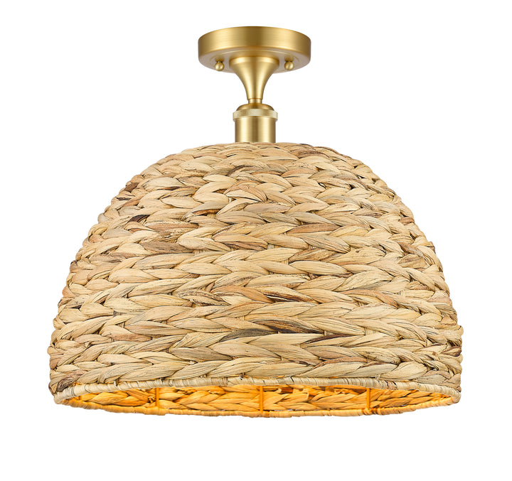 Innovations Lighting Woven Rattan 16" Semi-Flush Mount Ceiling Semi Flush Mounts Innovations Lighting Satin Gold  