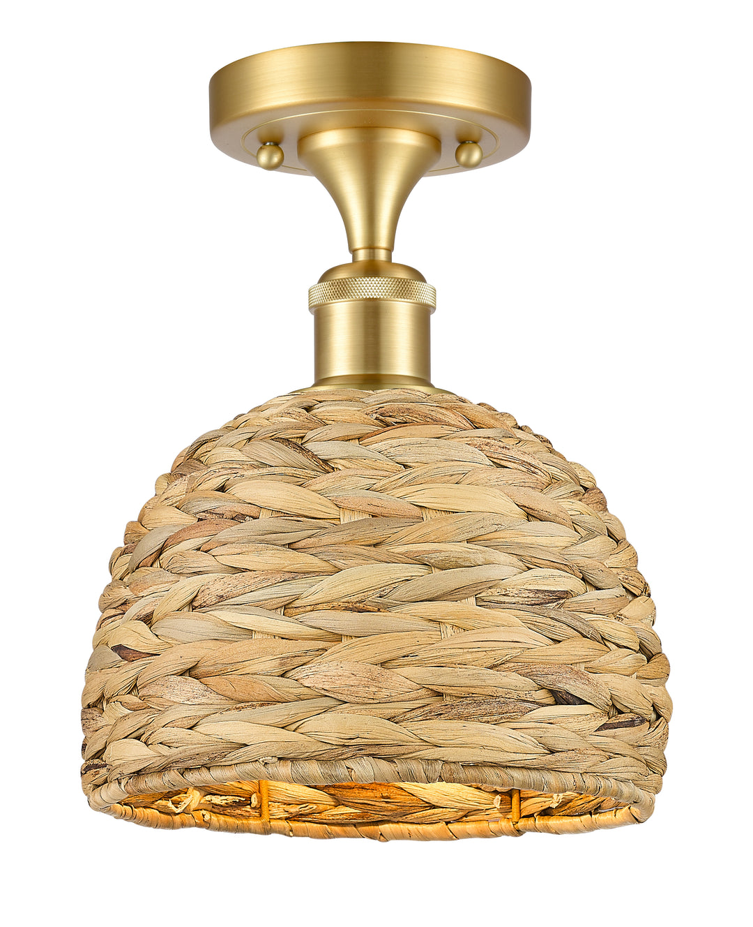 Innovations Lighting Woven Rattan 8" Semi-Flush Mount Ceiling Semi Flush Mounts Innovations Lighting Satin Gold  