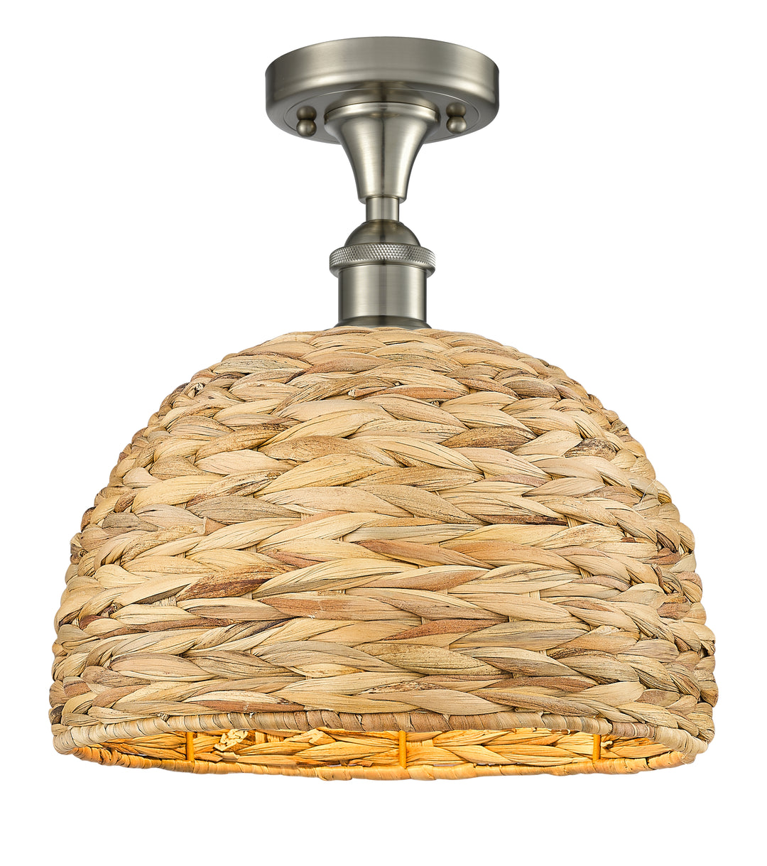 Innovations Lighting Woven Rattan 12" Semi-Flush Mount Ceiling Semi Flush Mounts Innovations Lighting Satin Nickel  