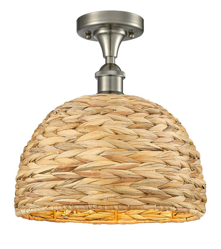 Innovations Lighting Woven Rattan 12" Semi-Flush Mount Ceiling Semi Flush Mounts Innovations Lighting Satin Nickel  