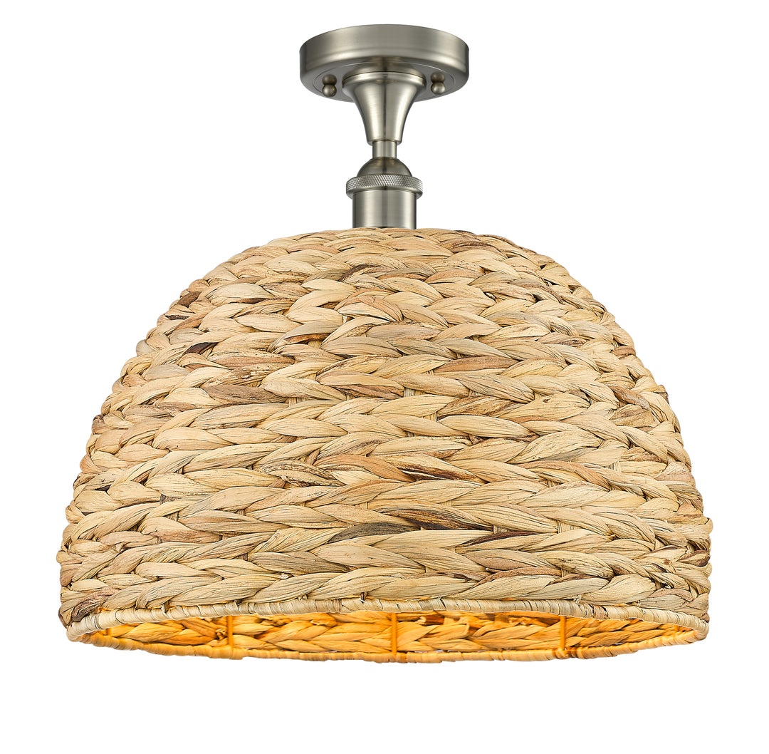 Innovations Lighting Woven Rattan 16" Semi-Flush Mount Ceiling Semi Flush Mounts Innovations Lighting Satin Nickel  