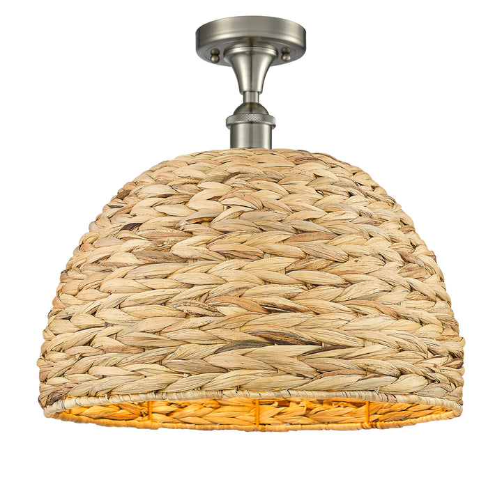 Innovations Lighting Woven Rattan 16" Semi-Flush Mount Ceiling Semi Flush Mounts Innovations Lighting Satin Nickel  