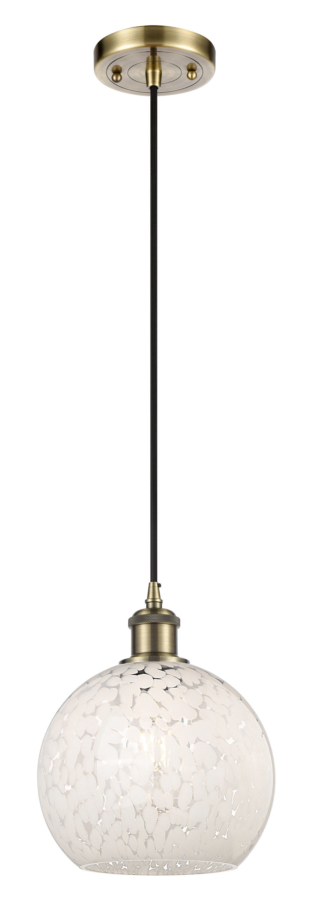 Innovations Lighting White Mouchette 8" Mini Pendant - Antique Brass Mini-Pendants Innovations Lighting   