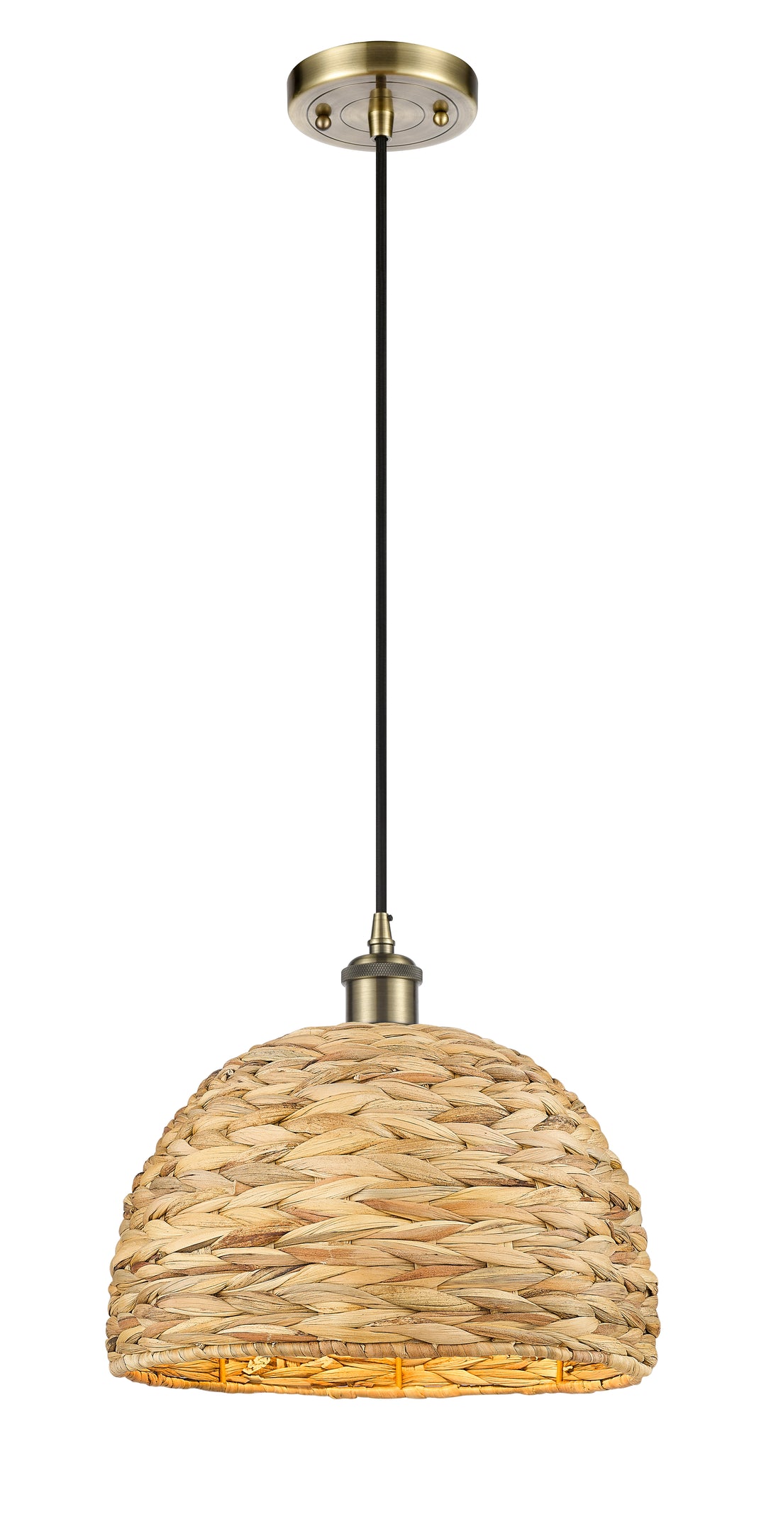 Innovations Lighting Woven Rattan 12" Mini Pendant - Antique Brass