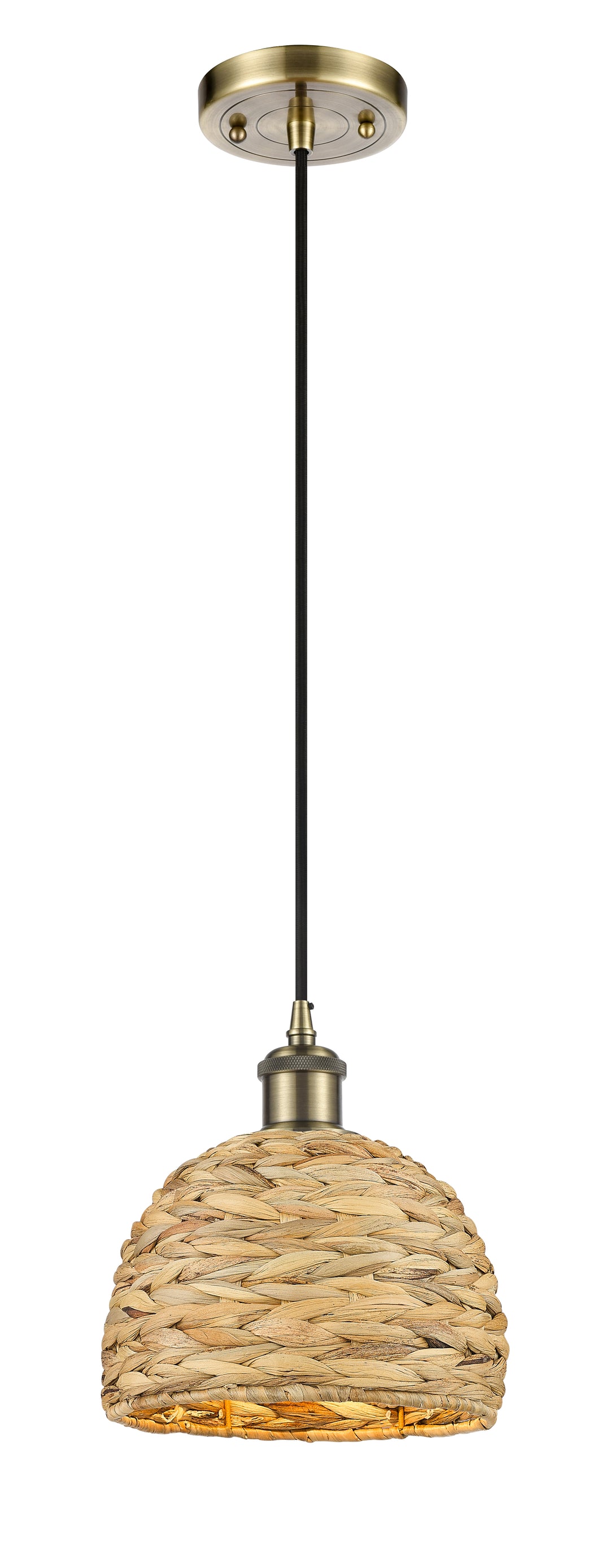 Innovations Lighting Woven Rattan 8" Mini Pendant - Antique Brass