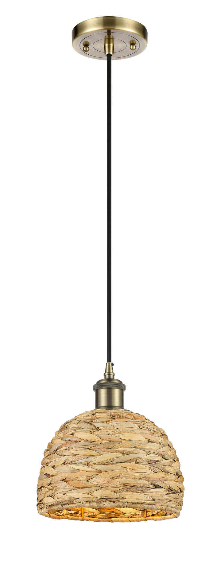 Innovations Lighting Woven Rattan 8" Mini Pendant - Antique Brass Mini-Pendants Innovations Lighting   