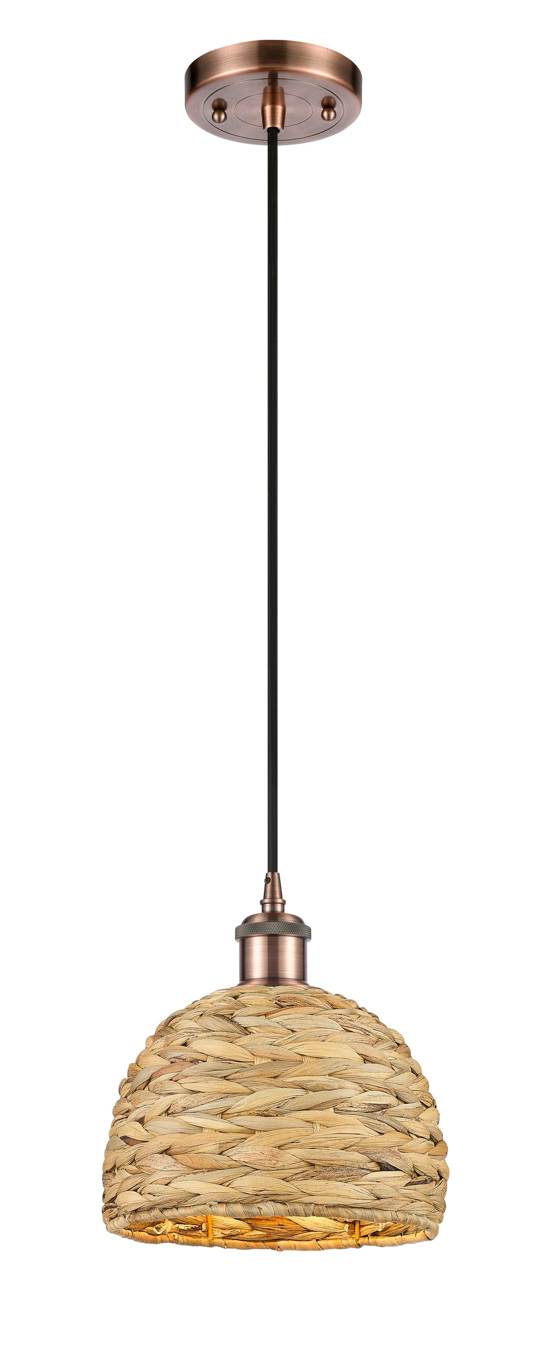 Innovations Lighting Woven Rattan 8" Mini Pendant - Antique Copper