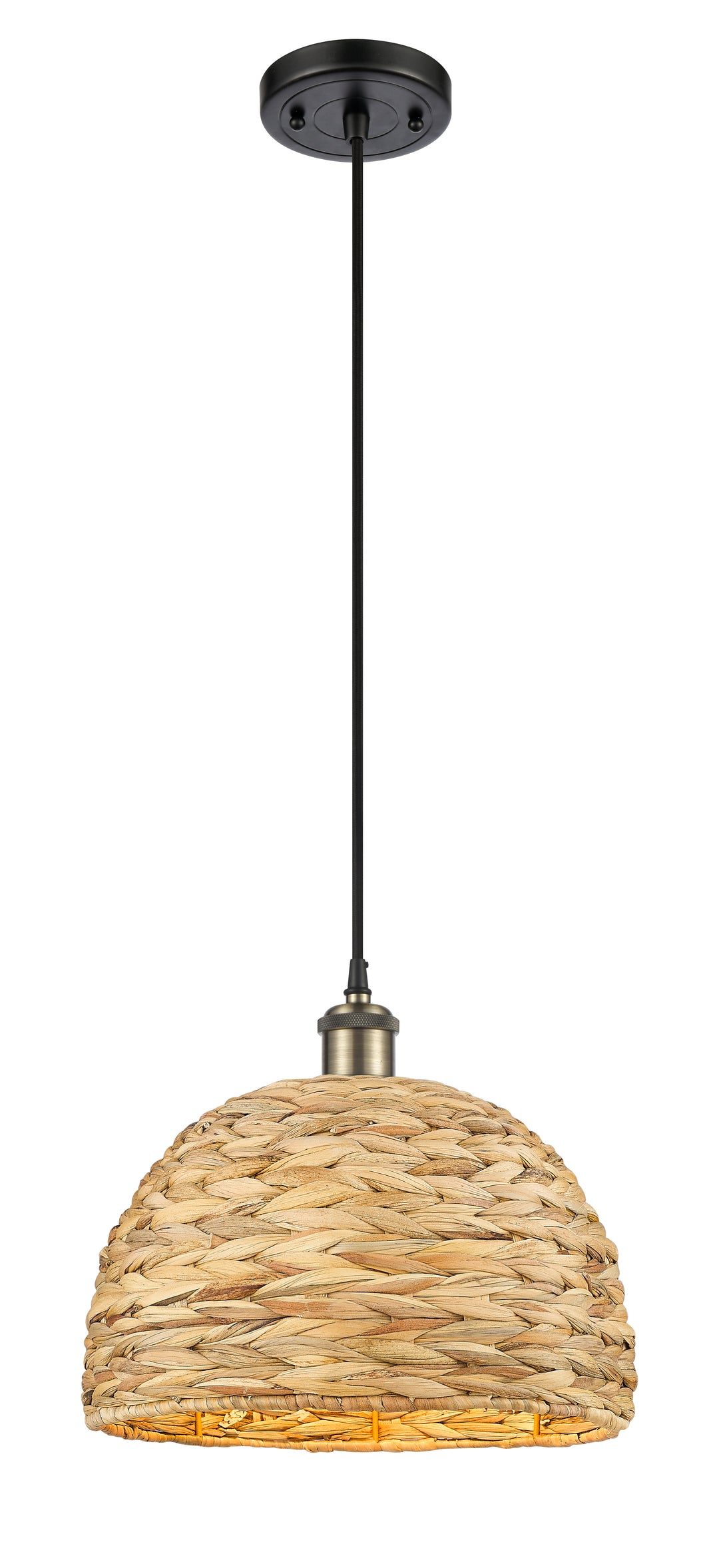 Innovations Lighting Woven Rattan 12" Mini Pendant - Black Antique Brass