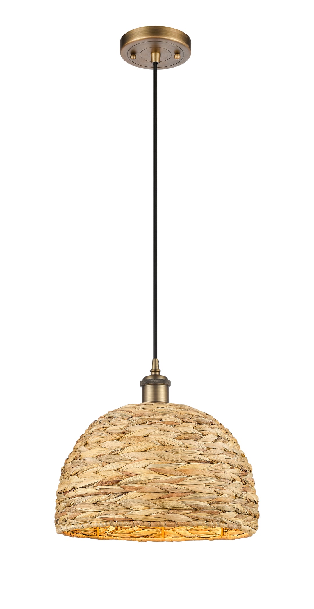 Innovations Lighting Woven Rattan 12" Mini Pendant - Brushed Brass