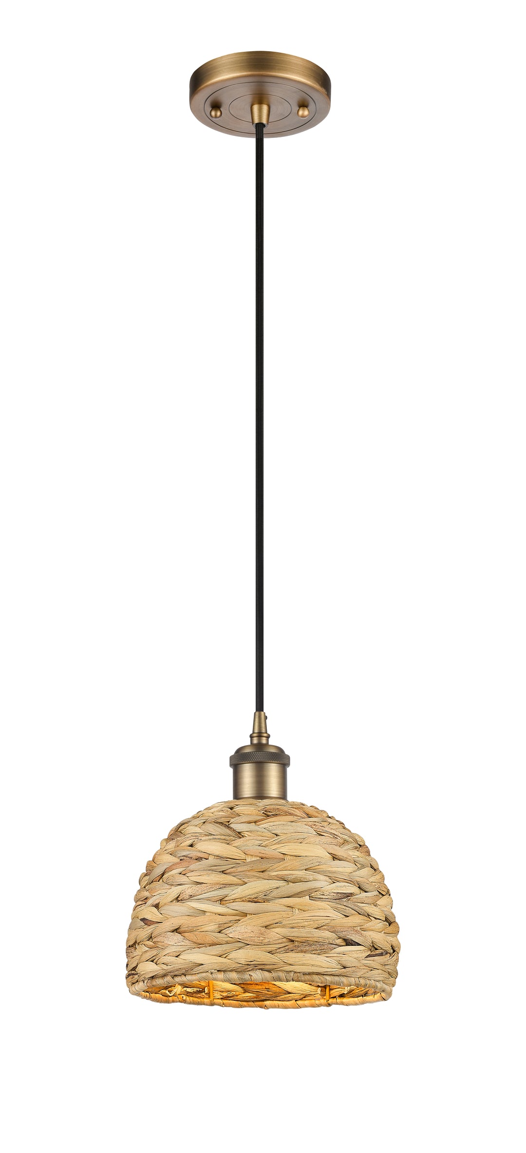 Innovations Lighting Woven Rattan 8" Mini Pendant - Brushed Brass