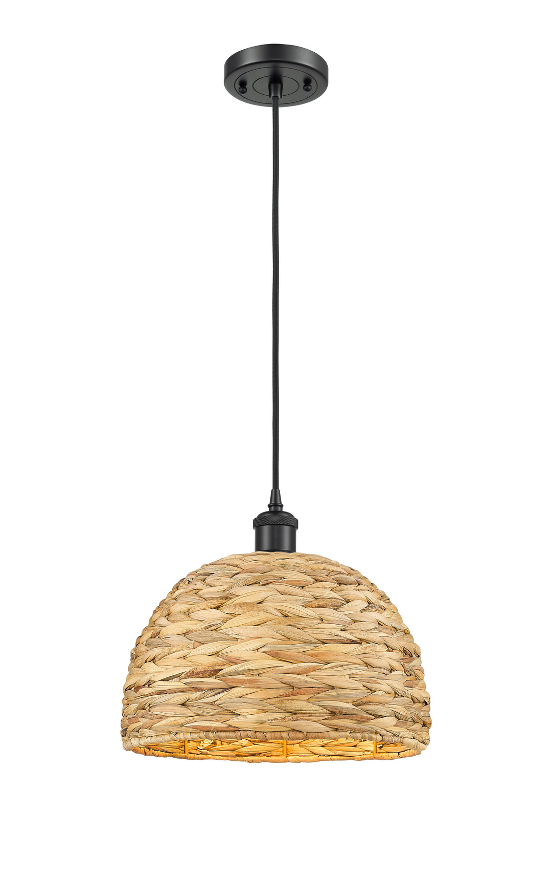 Innovations Lighting Woven Rattan 12" Mini Pendant - Matte Black Mini-Pendants Innovations Lighting   