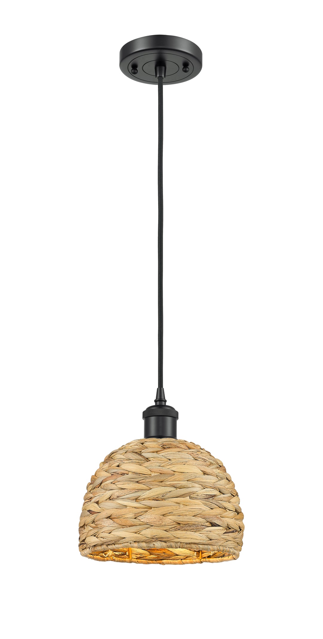 Innovations Lighting Woven Rattan 8" Mini Pendant - Matte Black