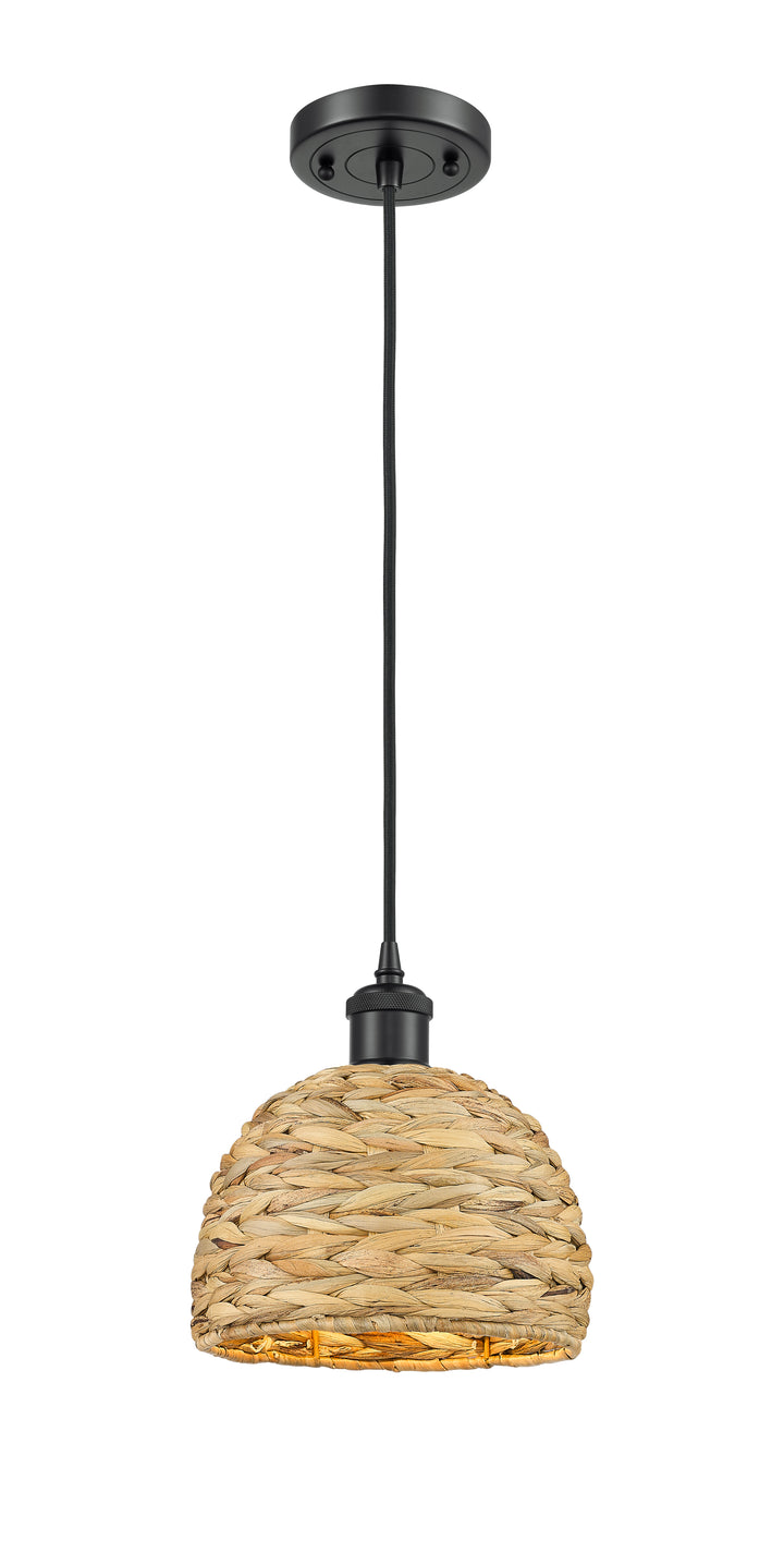 Innovations Lighting Woven Rattan 8" Mini Pendant - Matte Black Mini-Pendants Innovations Lighting   