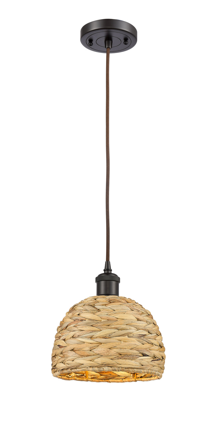 Innovations Lighting Woven Rattan 8" Mini Pendant - Oil Rubbed Bronze Mini-Pendants Innovations Lighting   