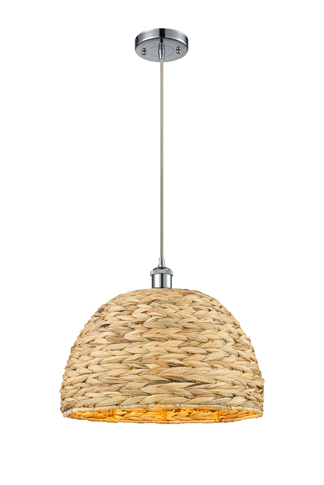 Innovations Lighting Woven Rattan 16" Mini Pendant - Polished Chrome