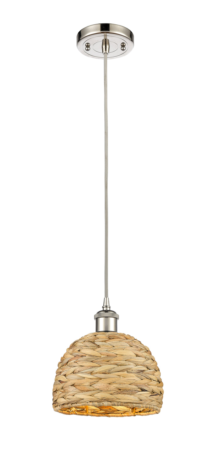 Innovations Lighting Woven Rattan 8" Mini Pendant - Polished Nickel Mini-Pendants Innovations Lighting   