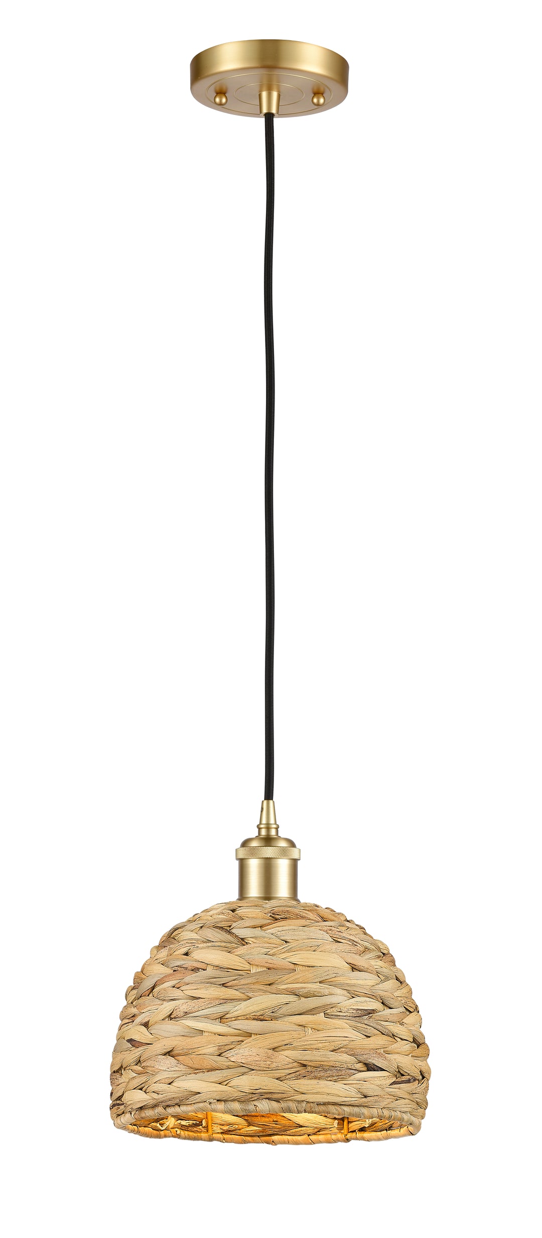 Innovations Lighting Woven Rattan 8" Mini Pendant - Satin Gold Mini-Pendants Innovations Lighting   