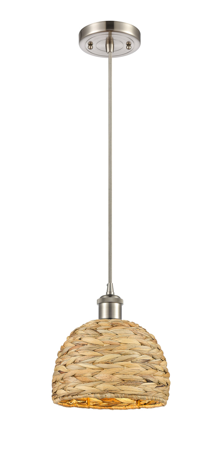 Innovations Lighting Woven Rattan 8" Mini Pendant - Satin Nickel Mini-Pendants Innovations Lighting   