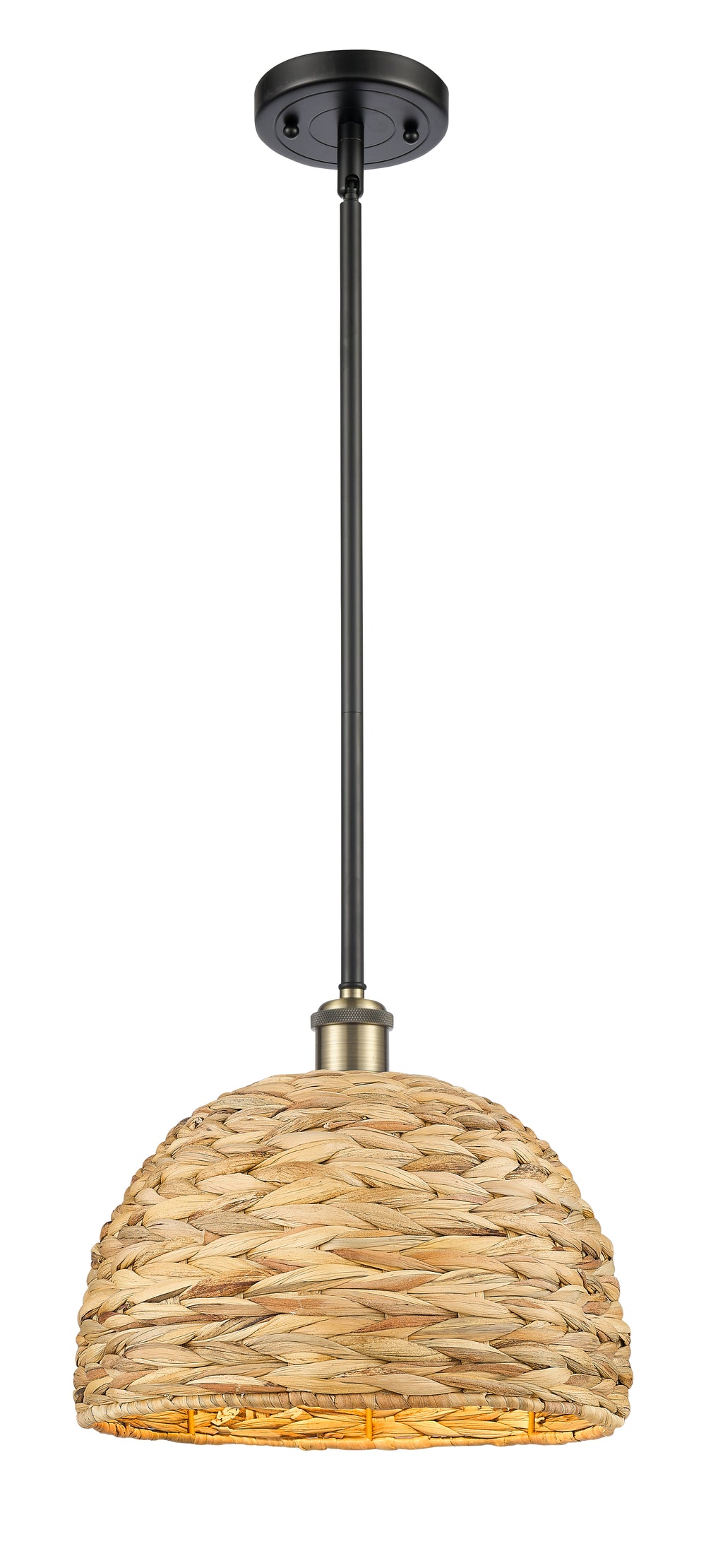 Innovations Lighting Woven Rattan 12" Mini Pendant - Black Antique Brass Mini-Pendants Innovations Lighting Default Title  