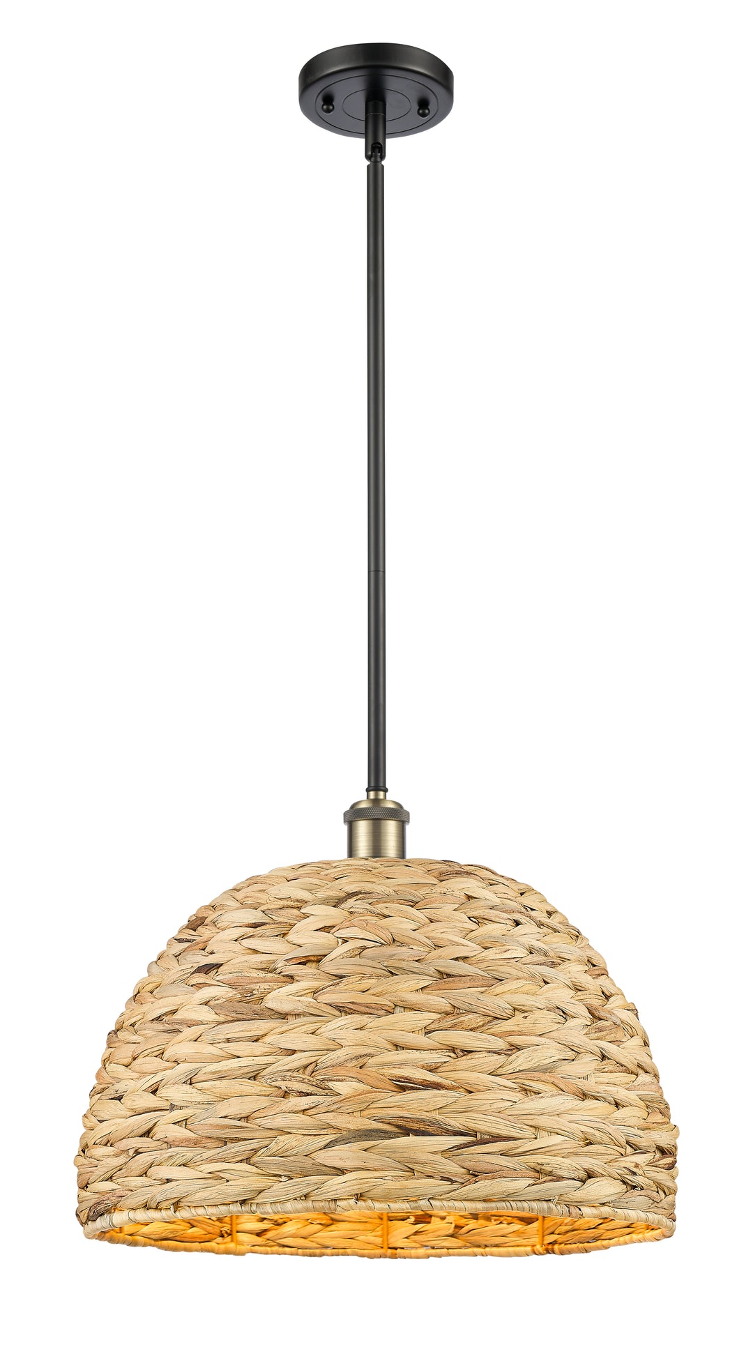 Innovations Lighting Woven Rattan 16" Mini Pendant - Black Antique Brass Mini-Pendants Innovations Lighting Default Title  