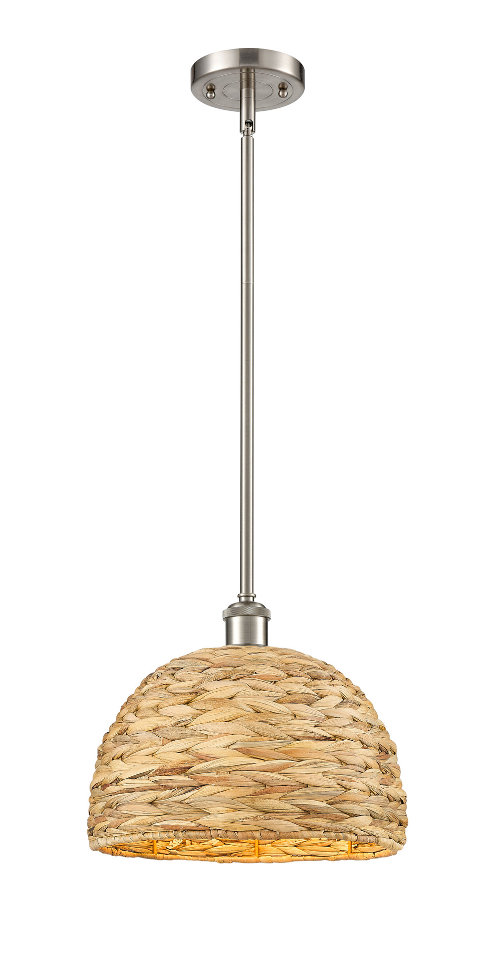 Innovations Lighting Woven Rattan 12" Mini Pendant - Satin Nickel