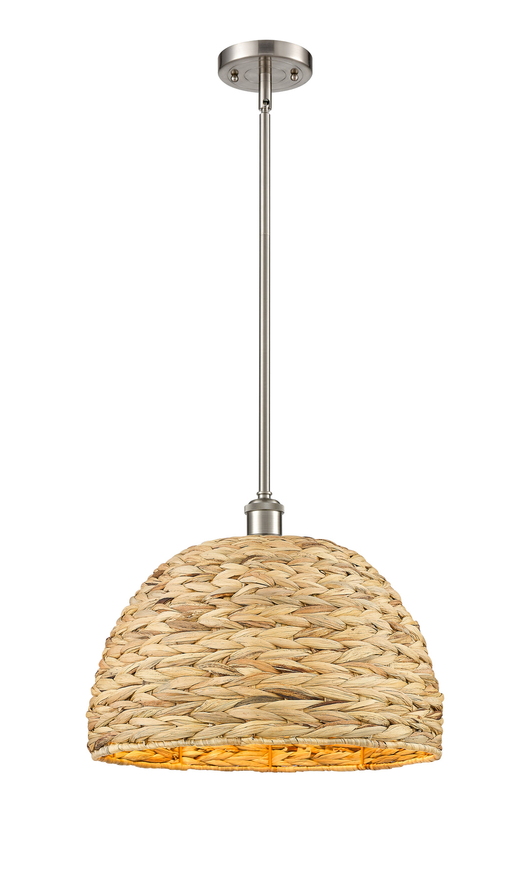 Innovations Lighting Woven Rattan 16" Mini Pendant - Satin Nickel