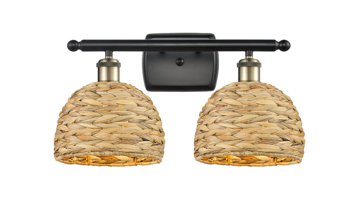 Innovations Lighting Woven Rattan 8" Bath Vanity Light - Black Antique Brass Vanity Lights Innovations Lighting   