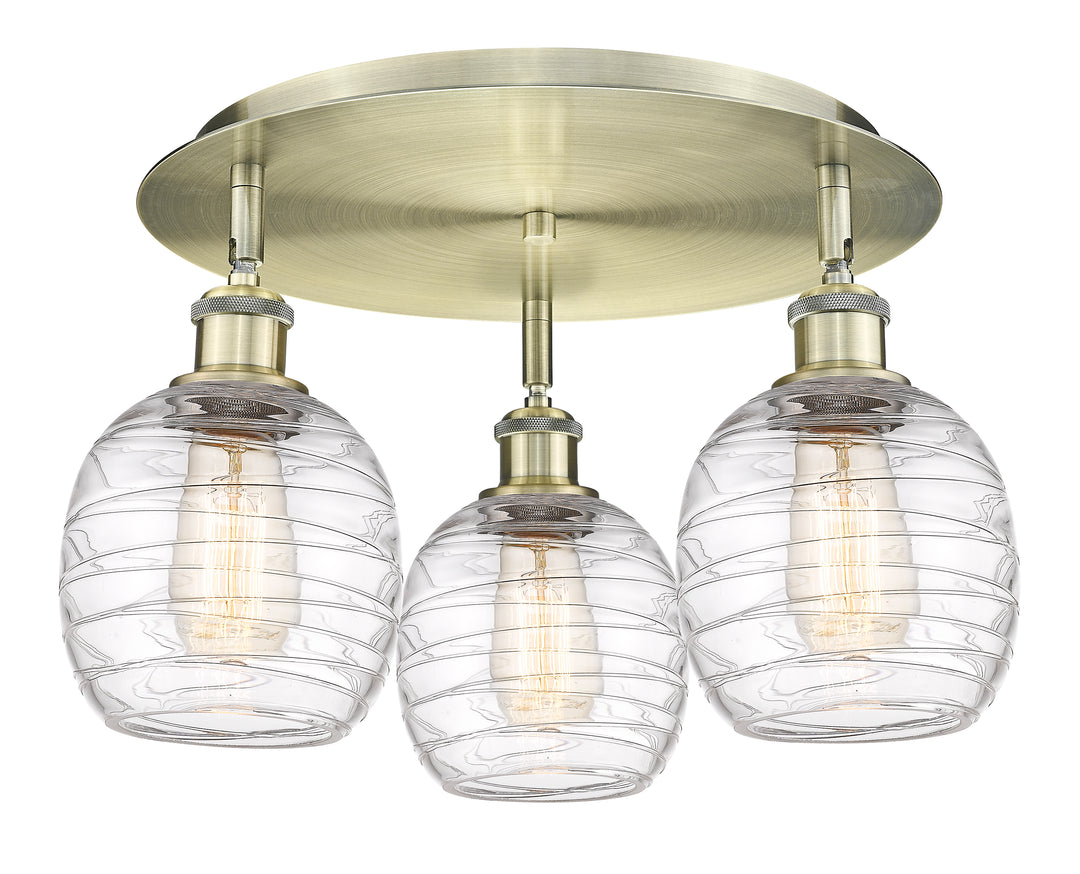 Innovations Lighting Belfast 6" Flush Mount - Antique Brass Ceiling Flush Mounts Innovations Lighting Deco Swirl ; Glass Type: Clear  