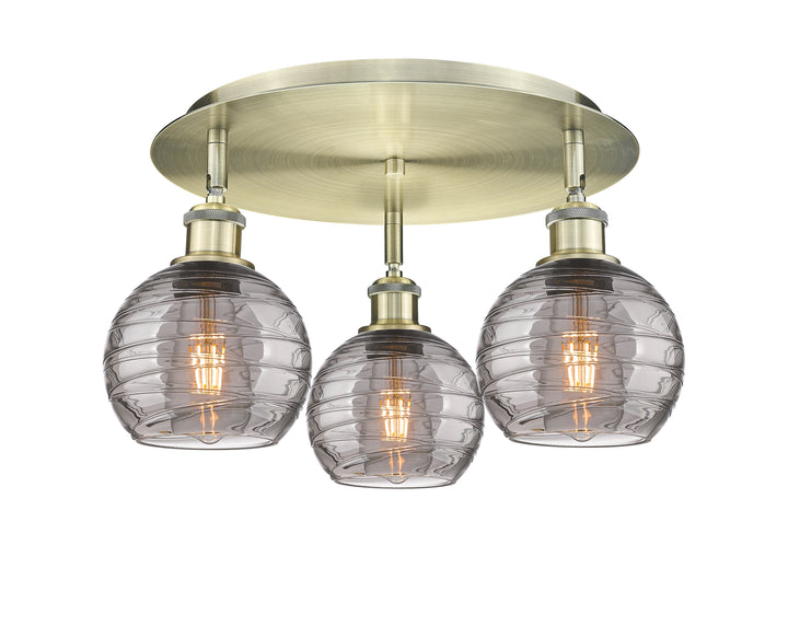 Innovations Lighting Athens Deco Swirl 6" Flush Mount Ceiling Flush Mounts Innovations Lighting Antique Brass Light Smoke Deco Swirl ; Glass Type: Smoked 