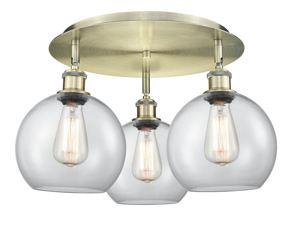 Innovations Lighting Athens 8" Flush Mount Ceiling Flush Mounts Innovations Lighting Antique Brass Clear ; Glass Type: Clear 