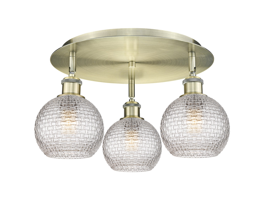 Innovations Lighting Athens 6" Flush Mount Ceiling Flush Mounts Innovations Lighting Antique Brass Clear Basket Weave ; Glass Type: Clear Basket Weave 