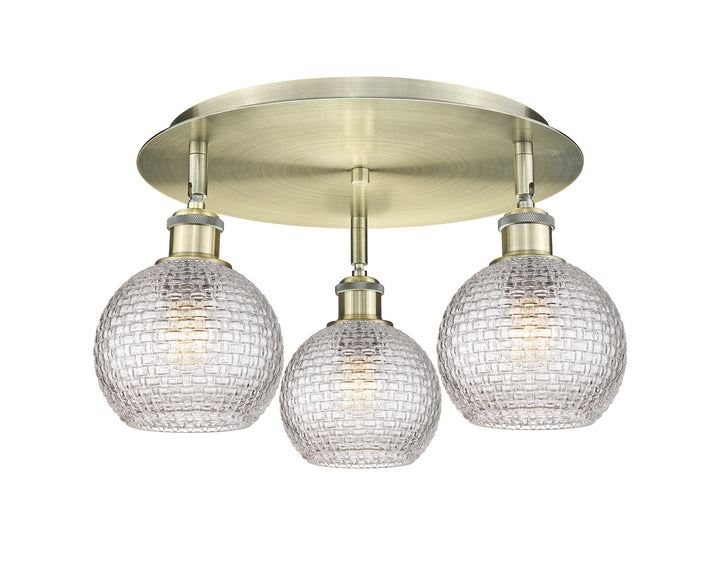 Innovations Lighting Athens 6" Flush Mount Ceiling Flush Mounts Innovations Lighting Antique Brass Clear Basket Weave ; Glass Type: Clear Basket Weave 