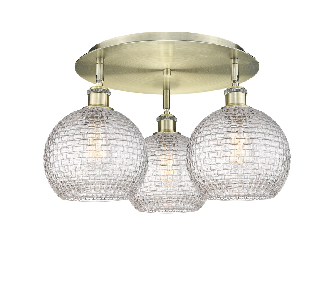 Innovations Lighting Athens 8" Flush Mount Ceiling Flush Mounts Innovations Lighting Antique Brass Clear Basket Weave ; Glass Type: Clear Basket Weave 