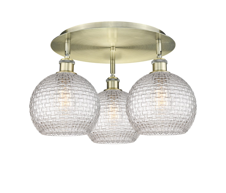 Innovations Lighting Athens 8" Flush Mount Ceiling Flush Mounts Innovations Lighting Antique Brass Clear Basket Weave ; Glass Type: Clear Basket Weave 