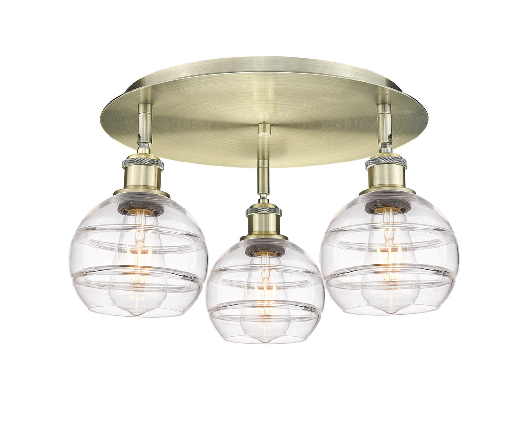 Innovations Lighting Rochester 6" Flush Mount - Antique Brass Ceiling Flush Mounts Innovations Lighting Clear ; Glass Type: Clear  