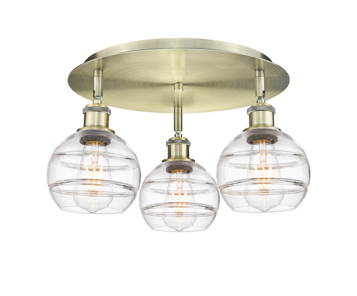 Innovations Lighting Rochester 6" Flush Mount - Antique Brass Ceiling Flush Mounts Innovations Lighting Clear ; Glass Type: Clear  